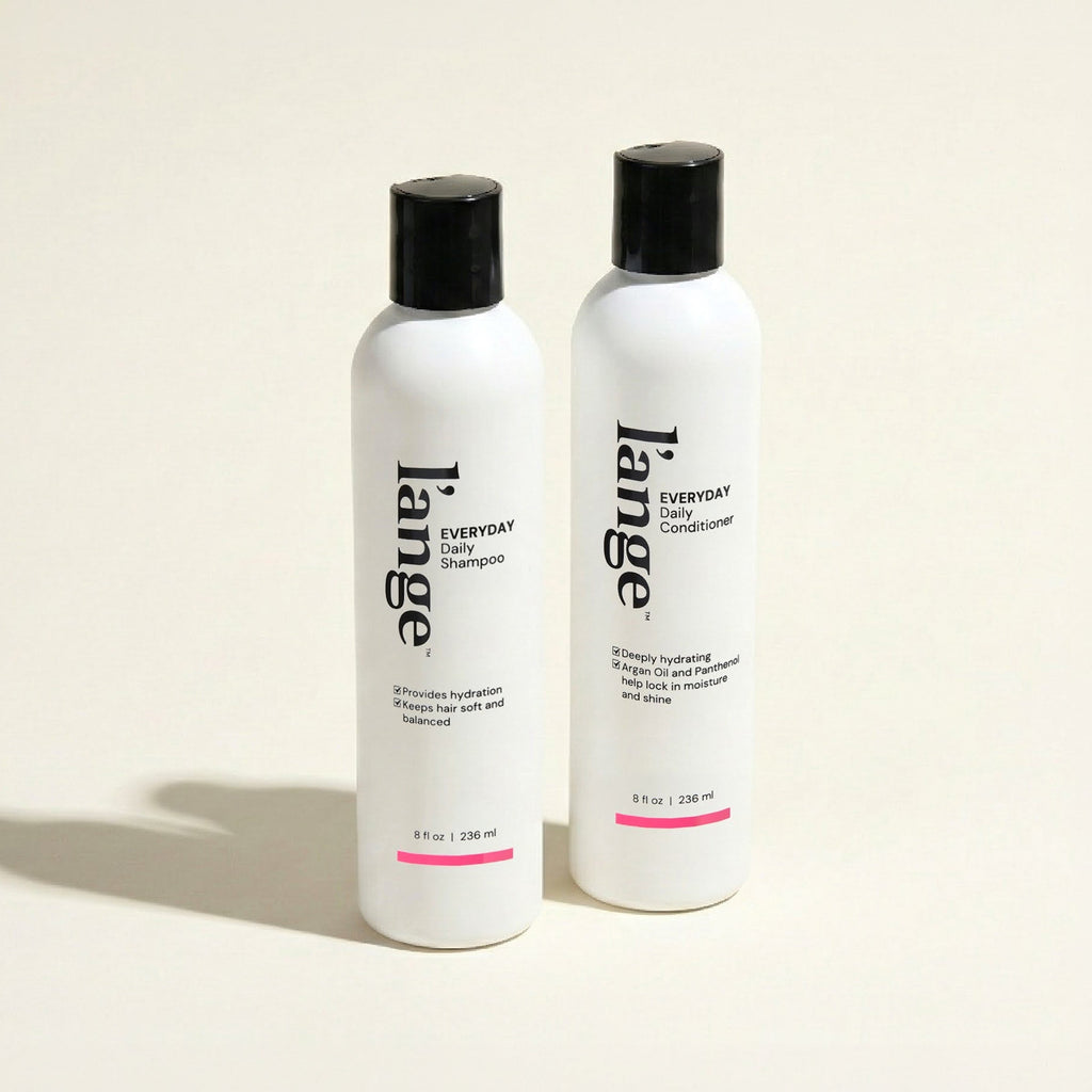 Daily Shampoo and Conditioner Duo Value Set. It contains a bottle of Everyday Daily Shampoo and Everyday Daily Conditioner on a beige background