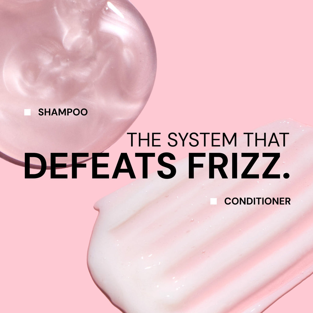 Frizz Care benefits image. Text "THE SYSTEM THAT DEFEATS FRIZZ"