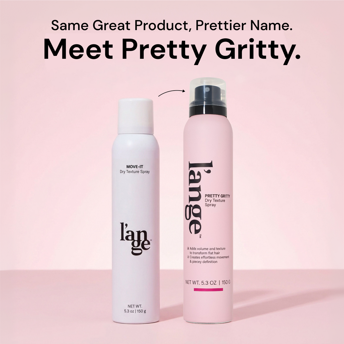 Informational image showing evolution of Move-It to Pretty Gritty. Text reads "Same Great Product, Prettier Name. Meet Pretty Gritty"