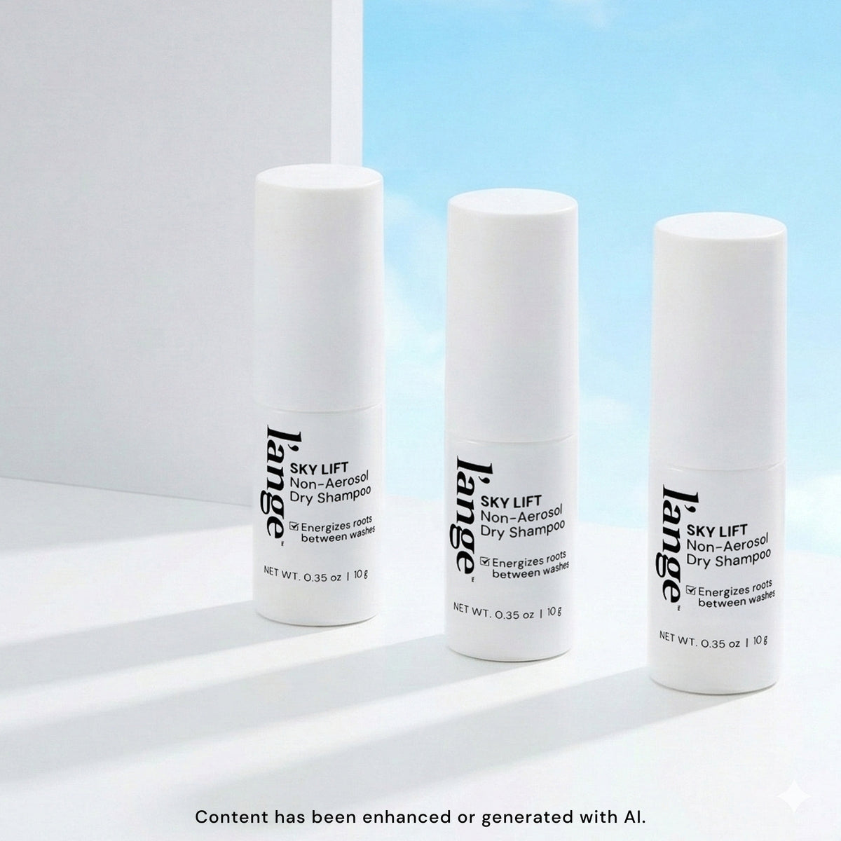 Three bottles of L'ange Sky Lift stand in a row on a white surface against a bright blue sky background

Disclaimer follows "Content has been enhanced or generated with AI"